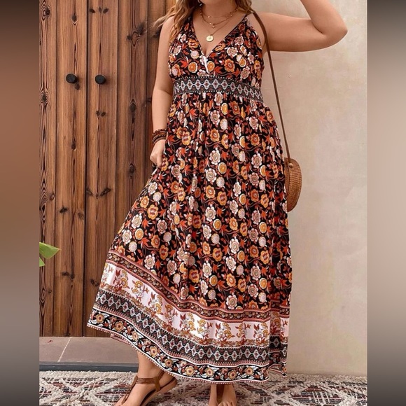 Boho floral print backless cami dress - Picture 9 of 11